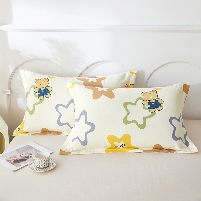 91家纺网 家纺一手货源 找家纺 三盛源 2025新款枕套全棉48x74cm信封一对学生宿舍纯棉枕头套枕皮单人枕芯通用 星星熊