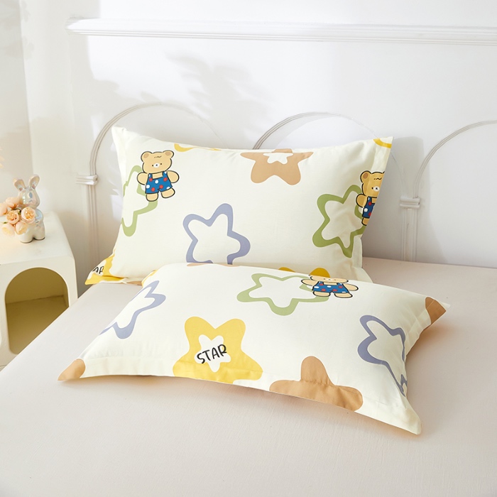 91家纺网 家纺一手货源 找家纺 三盛源 2025新款枕套全棉48x74cm信封一对学生宿舍纯棉枕头套枕皮单人枕芯通用 星星熊