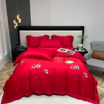 91家纺网 家纺一手货源 找家纺 （总）栩裕纺织 2025新款全棉刺绣婚庆四件套