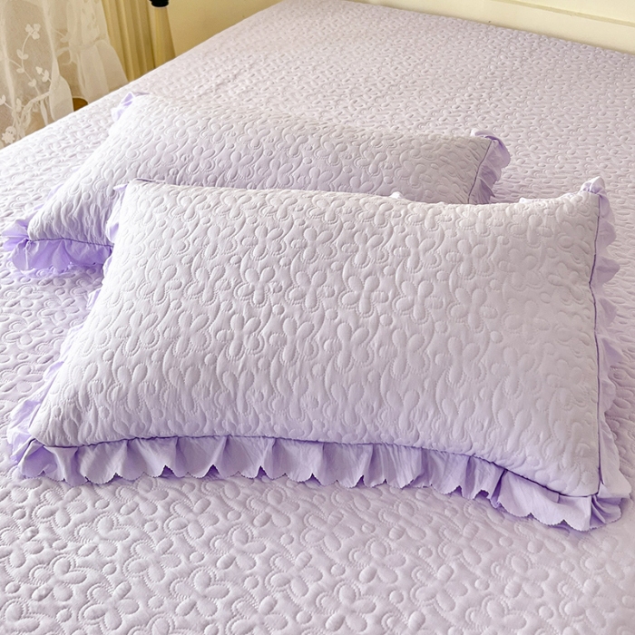 91家纺网 家纺一手货源 找家纺 2025韩版少女心法式公主风水洗棉蕾丝花边夏被床盖款四件套泡泡棉小竺棉凉蝴蝶结夏被床盖款四件套 蜜可儿-梦幻紫 