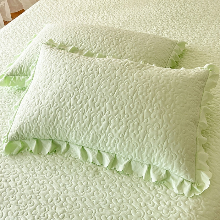 91家纺网 家纺一手货源 找家纺 2025韩版少女心法式公主风水洗棉蕾丝花边夏被床盖款四件套泡泡棉小竺棉凉蝴蝶结夏被床盖款四件套 蜜可儿-薄荷绿 