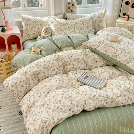 91家纺网 家纺一手货源 找家纺 （总）2025新款精梳全棉纯棉13070四件套田园风亲肤被罩床品套件