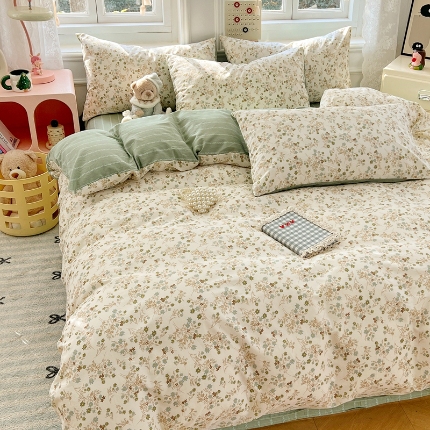 91家纺网 家纺一手货源 找家纺 （总）2025春夏季全棉纯棉13070四件套简约田园风格床罩被套四季通用床品套件