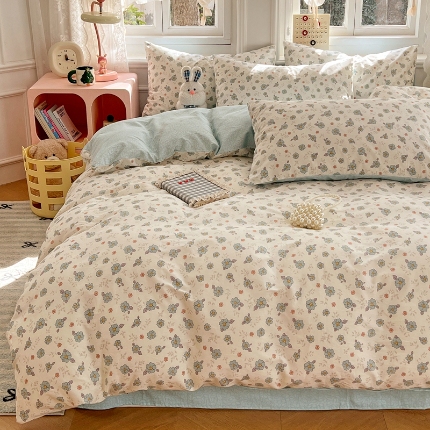 91家纺网 家纺一手货源 找家纺 （总）2025春夏季全棉纯棉13070四件套简约田园风格床罩被套四季通用床品套件