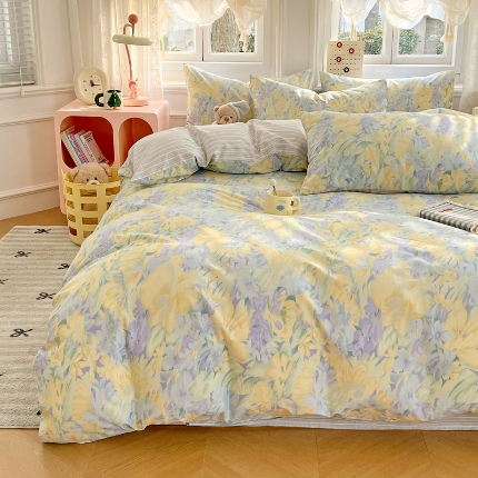 91家纺网 家纺一手货源 找家纺 （总）2025春夏季全棉纯棉13070四件套简约田园风格床罩被套四季通用床品套件