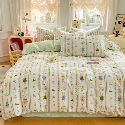 91家纺网 家纺一手货源 找家纺 （总）2025春夏季全棉纯棉13070四件套简约田园风格床罩被套四季通用床品套件