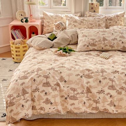 91家纺网 家纺一手货源 找家纺 （总）2025春夏季全棉纯棉13070四件套简约田园风格床罩被套四季通用床品套件