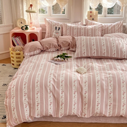 91家纺网 家纺一手货源 找家纺 （总）2025春夏季全棉纯棉13070四件套简约田园风格床罩被套四季通用床品套件