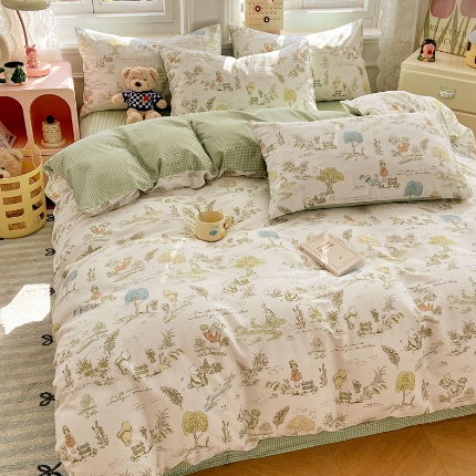 91家纺网 家纺一手货源 找家纺 （总）2025春夏季全棉纯棉13070四件套简约田园风格床罩被套四季通用床品套件