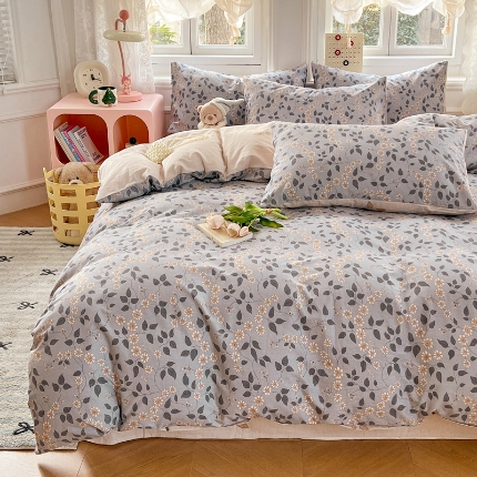 91家纺网 家纺一手货源 找家纺 （总）2025春夏季全棉纯棉13070四件套简约田园风格床罩被套四季通用床品套件