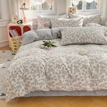 91家纺网 家纺一手货源 找家纺 （总）2025春夏季全棉纯棉13070四件套简约田园风格床罩被套四季通用床品套件