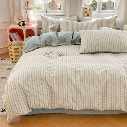 91家纺网 家纺一手货源 找家纺 （总）2025春夏季全棉纯棉13070四件套简约田园风格床罩被套四季通用床品套件