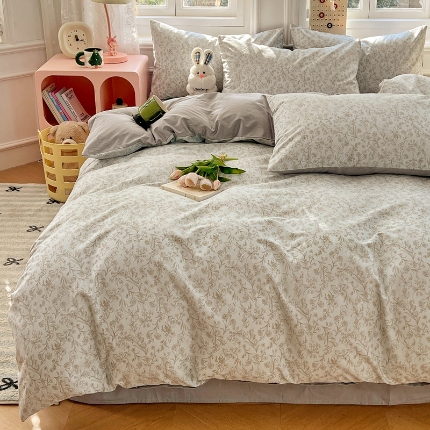 91家纺网 家纺一手货源 找家纺 （总）2025春夏季全棉纯棉13070四件套简约田园风格床罩被套四季通用床品套件