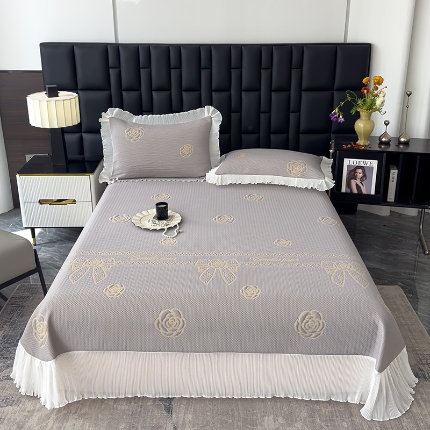 91家纺网 家纺一手货源 找家纺 （总）冬然家纺 2024新款素色花边系列冰豆豆凉席 