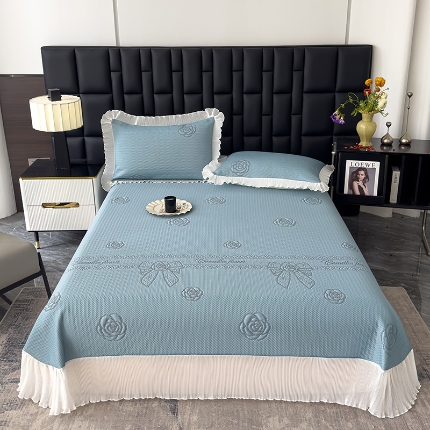 91家纺网 家纺一手货源 找家纺 （总）冬然家纺 2024新款素色花边系列冰豆豆凉席 