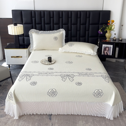 91家纺网 家纺一手货源 找家纺 （总）冬然家纺 2024新款素色花边系列冰豆豆凉席 