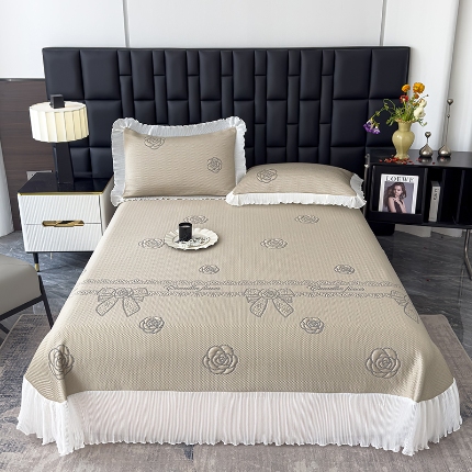 91家纺网 家纺一手货源 找家纺 （总）冬然家纺 2024新款素色花边系列冰豆豆凉席 