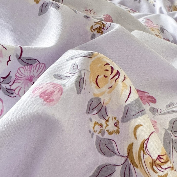 91家纺网 家纺一手货源 找家纺 苏米娜家纺2025春夏新款韩版复古花边A类有氧针织棉双层纱四件套纯棉麻泡泡棉小竺棉四件套法式赫本风水洗棉床盖款四件套 紫韵 