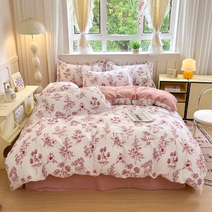 91家纺网 家纺一手货源 找家纺 （总）大吉 2025新款100全棉纯棉喷气小清新被套四件套纯棉三件套床笠四件套单被套单枕套