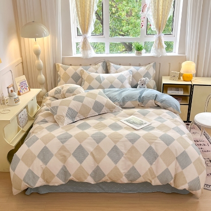 91家纺网 家纺一手货源 找家纺 （总）大吉 2025新款100全棉纯棉喷气小清新被套四件套纯棉三件套床笠四件套单被套单枕套