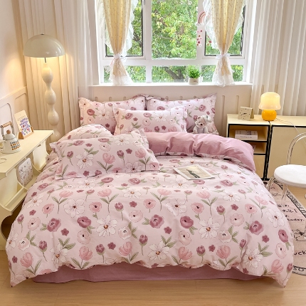 91家纺网 家纺一手货源 找家纺 （总）大吉 2025新款100全棉纯棉喷气小清新被套四件套纯棉三件套床笠四件套单被套单枕套