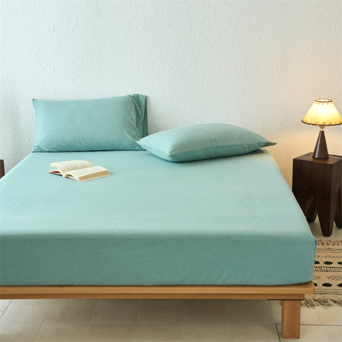 91家纺网 家纺一手货源 找家纺 （总）兰紫橙新款全棉色织全棉纯色水洗棉床笠		 		