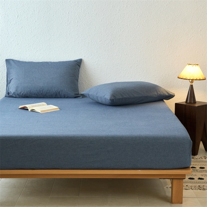 91家纺网 家纺一手货源 找家纺 （总）兰紫橙新款全棉色织全棉纯色水洗棉床笠		 		