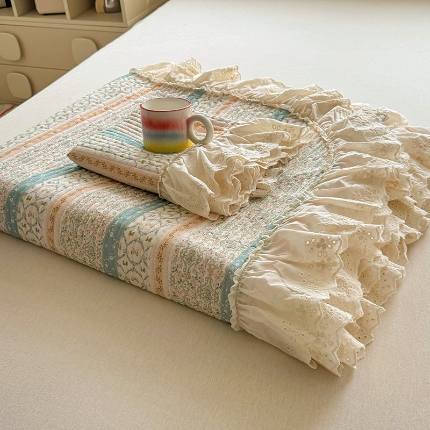 91家纺网 家纺一手货源 找家纺 （总）昊川 2025新款60支全棉双层纱酵素高温砂洗法式床盖