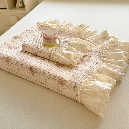 91家纺网 家纺一手货源 找家纺 （总）昊川 2025新款60支全棉双层纱酵素高温砂洗法式床盖