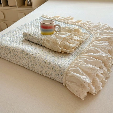 91家纺网 家纺一手货源 找家纺 （总）昊川 2025新款60支全棉双层纱酵素高温砂洗法式床盖