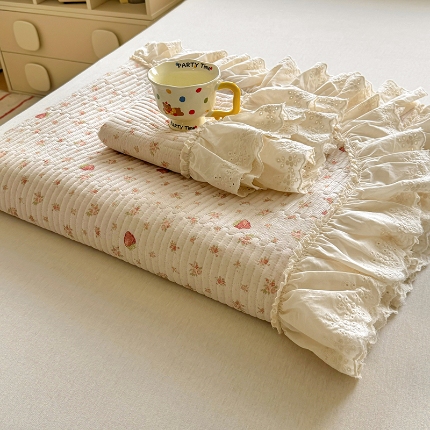 91家纺网 家纺一手货源 找家纺 （总）昊川 2025新款60支全棉双层纱酵素高温砂洗法式床盖