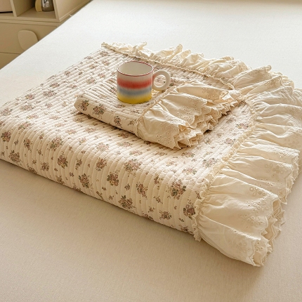 91家纺网 家纺一手货源 找家纺 （总）昊川 2025新款60支全棉双层纱酵素高温砂洗法式床盖