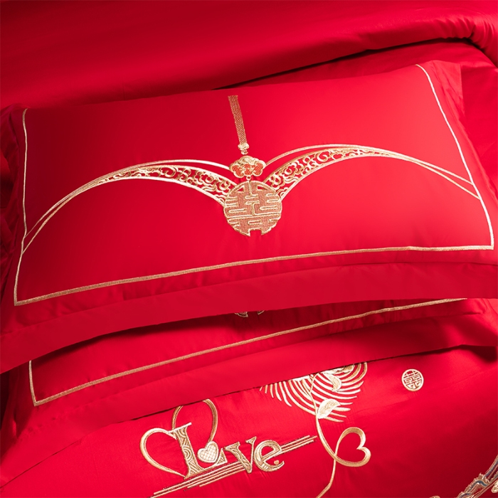 91家纺网 家纺一手货源 找家纺 博之洋婚庆 2025新款全棉长绒棉刺绣新中式婚庆系列多件套 牵手一生