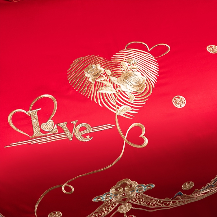 91家纺网 家纺一手货源 找家纺 博之洋婚庆 2025新款全棉长绒棉刺绣新中式婚庆系列多件套 牵手一生