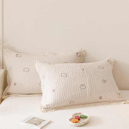 91家纺网 家纺一手货源 找家纺 （总）麻依 2025新款韩国纱布色织提花枕套柔软顺滑