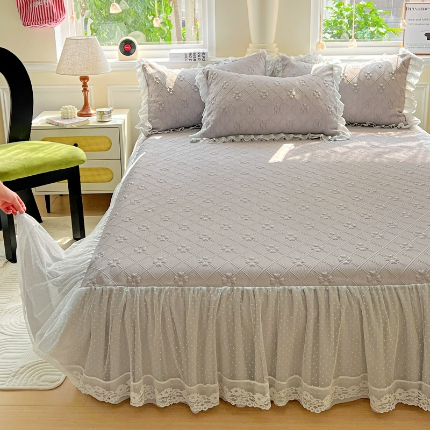 91家纺网 家纺一手货源 找家纺 （总）创爱家纺 2025新款3D提花冰豆豆床裙款凉席夏被四件套