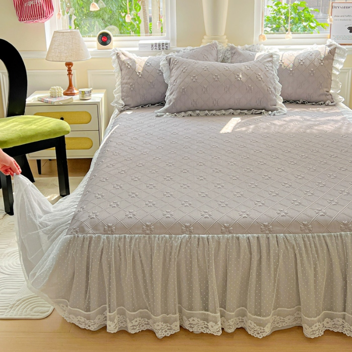 91家纺网 家纺一手货源 找家纺 （总）创爱家纺 2025新款3D提花冰豆豆床裙款凉席夏被四件套