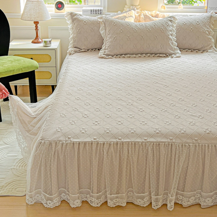 91家纺网 家纺一手货源 找家纺 （总）创爱家纺 2025新款3D提花冰豆豆床裙款凉席夏被四件套