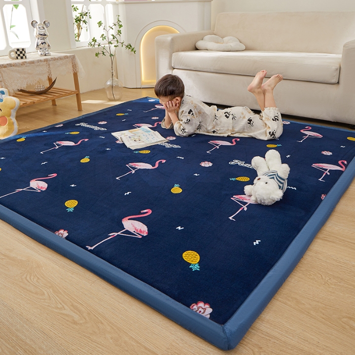 91家纺网 家纺一手货源 找家纺 玉清坊卡通牛奶绒榻榻米床垫地垫多功能垫子可定制任意尺寸 火烈鸟