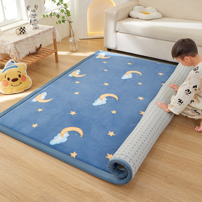 91家纺网 家纺一手货源 找家纺 玉清坊卡通牛奶绒榻榻米床垫地垫多功能垫子可定制任意尺寸 星空月
