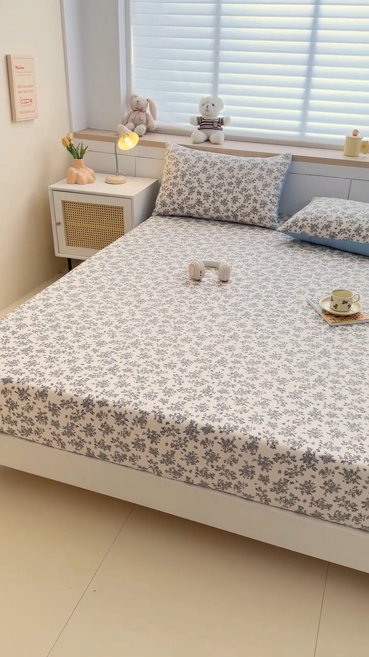 91家纺网 家纺一手货源 找家纺 （总）2025新款针织棉双层纱印花单床笠 床笠三件套