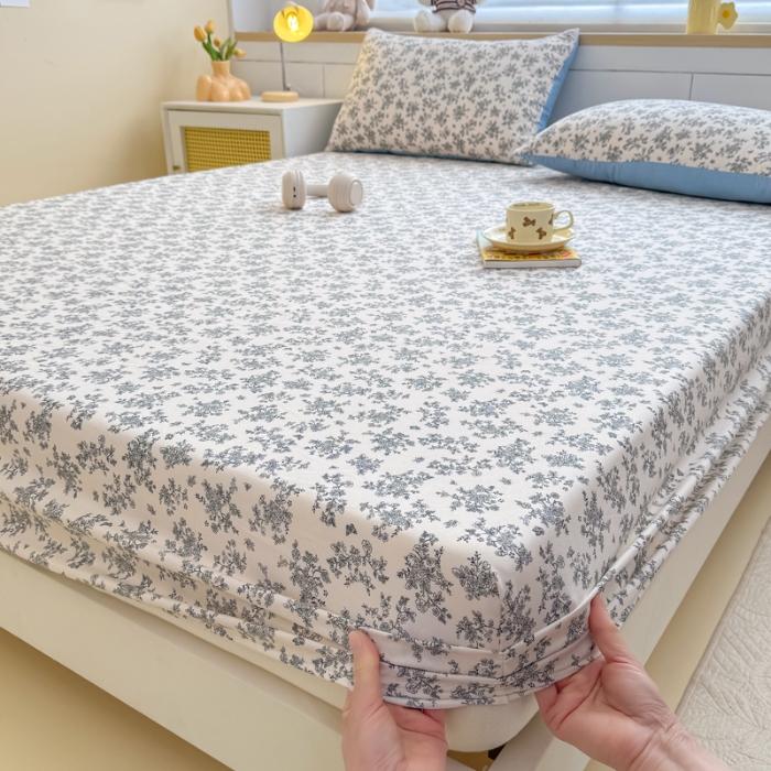 91家纺网 家纺一手货源 找家纺 （总）2025新款针织棉双层纱印花单床笠 床笠三件套