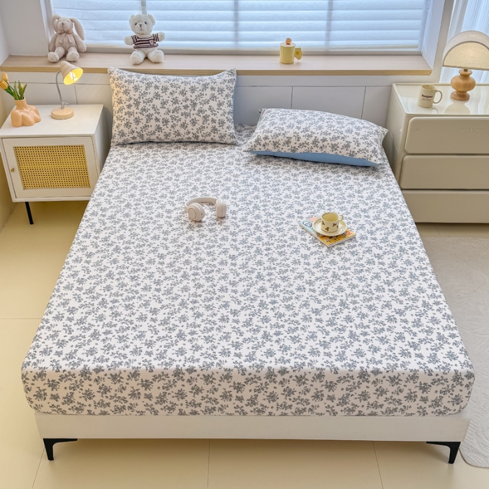 91家纺网 家纺一手货源 找家纺 （总）2025新款针织棉双层纱印花单床笠 床笠三件套