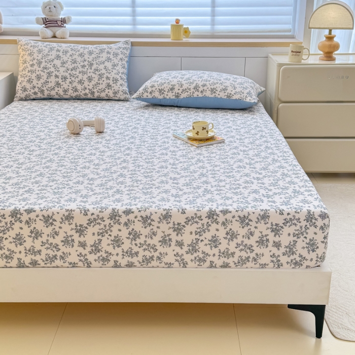 91家纺网 家纺一手货源 找家纺 （总）2025新款针织棉双层纱印花单床笠 床笠三件套