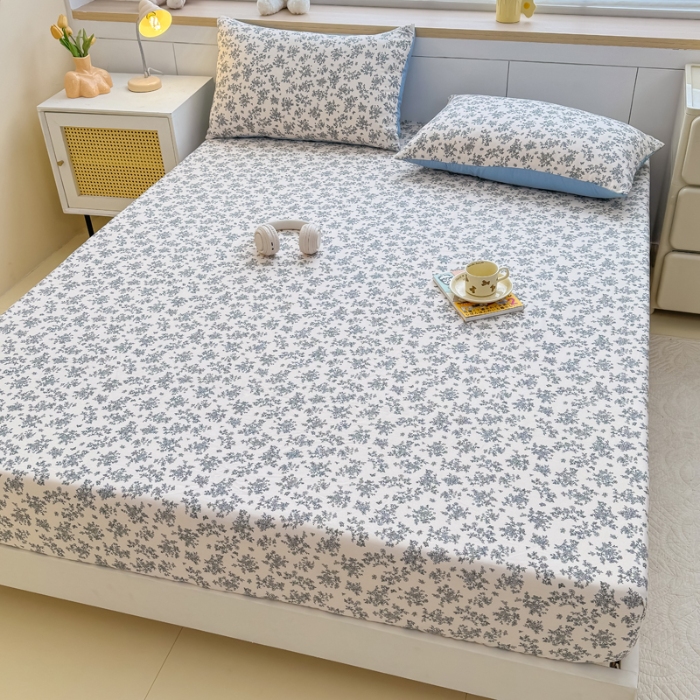 91家纺网 家纺一手货源 找家纺 （总）2025新款针织棉双层纱印花单床笠 床笠三件套