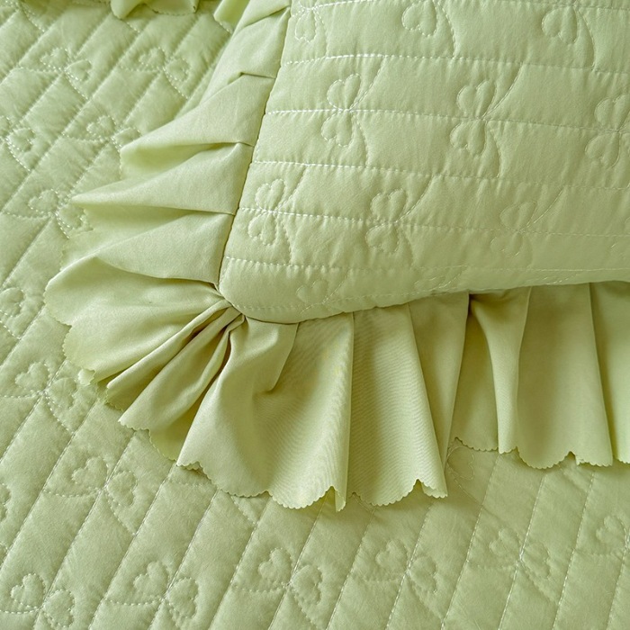 91家纺网 家纺一手货源 找家纺 漫布云家纺2025春夏新品韩版甜美公主风超柔水洗棉床盖四件套刺绣针织棉双层纱纯棉棉麻全棉少女心夹棉床裙款夏被款床盖 花夕-嫩芽绿