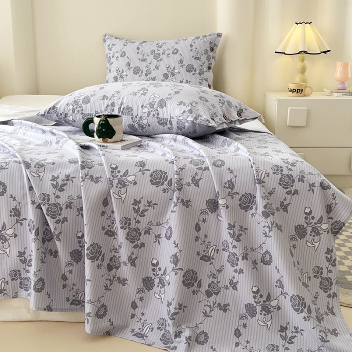 91家纺网 家纺一手货源 找家纺 （总）2025新款原棉老粗布三件套简约印花格子款夏凉被单枕套