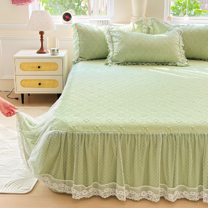 91家纺网 家纺一手货源 找家纺 （总）2025 新款3D提花冰豆豆凉席韩版花边床裙款夏被四件套