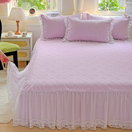 91家纺网 家纺一手货源 找家纺 （总）2025 新款3D提花冰豆豆凉席韩版花边床裙款夏被四件套