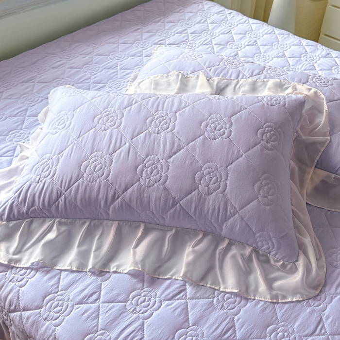 91家纺网 家纺一手货源 找家纺 苏米娜家纺2025春夏韩版法式公主风水洗棉床盖款多功能被套 夏被床盖四件套多功能二合一水洗棉夹泡泡棉小竺棉棉床裙款 香榭丽-梦幻紫